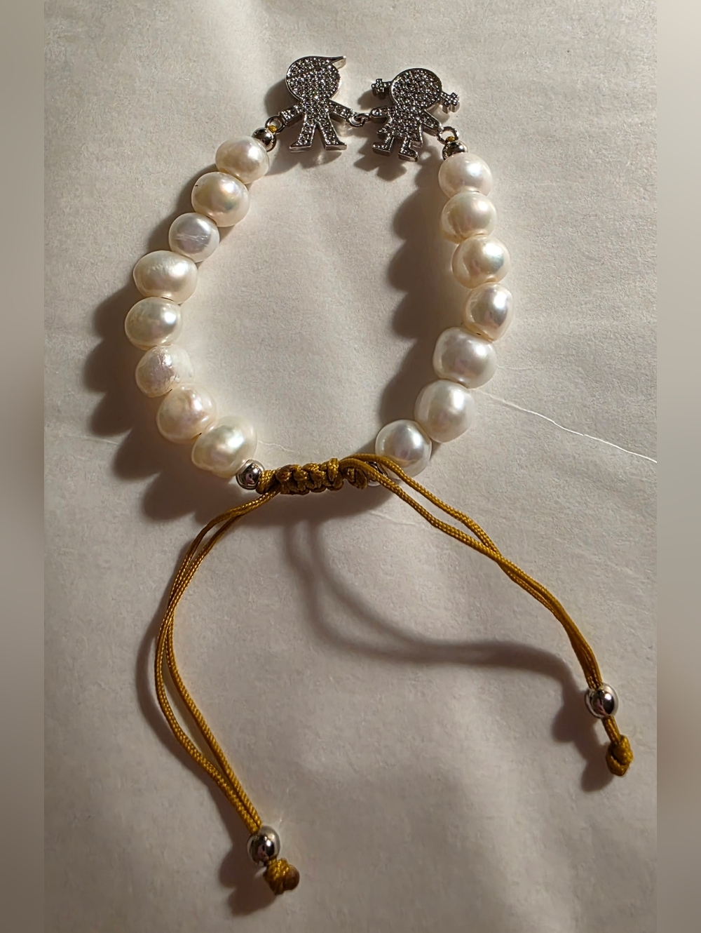 Freshwater Pearl Slider Bracelet with Silver Tone Charm
